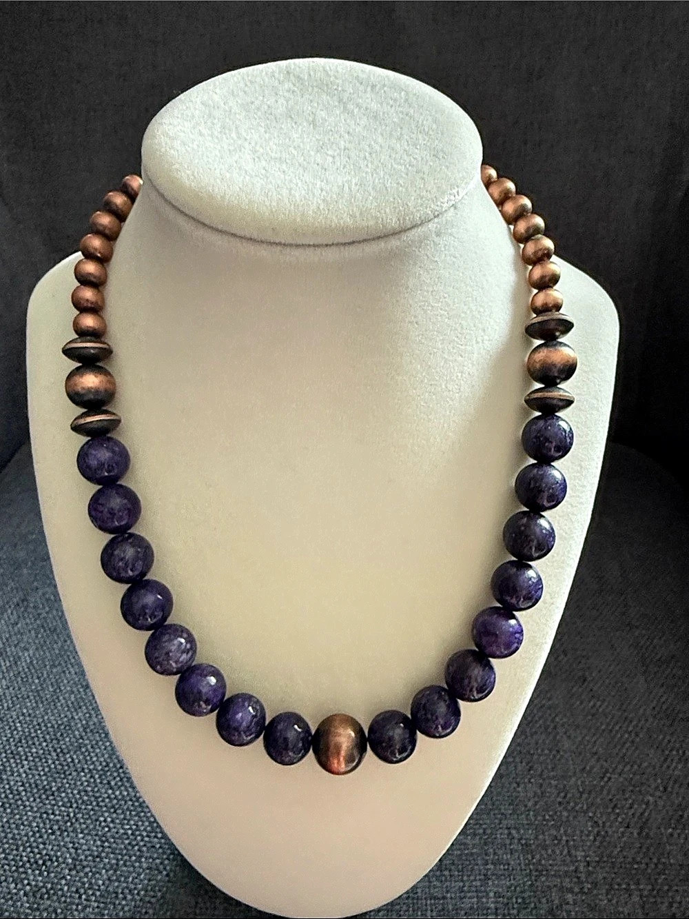 NWOT - Purple Charoite & Solid Copper Beaded Necklace 16”